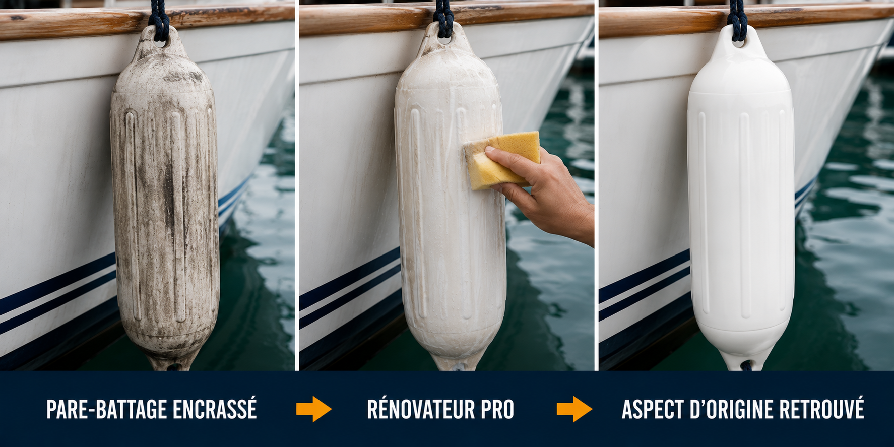 avant après rénovateur pare battage pvc bateau plastiques nautiques